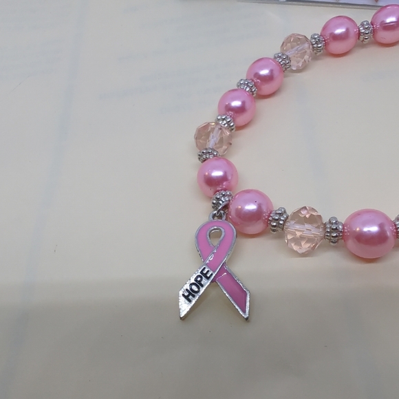 Breast Cancer HOPE Pink RIBBON Bracelet & Matching Earrings French Wires 3 PCS - Picture 8 of 12